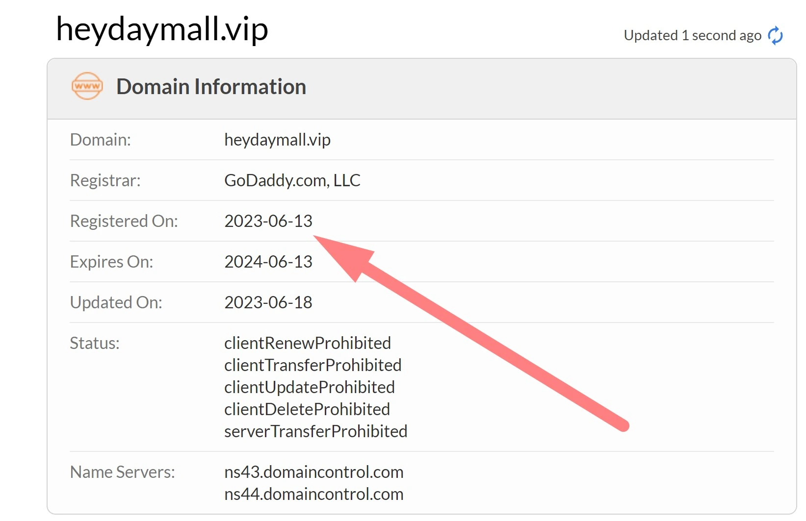 Регистрационные данные домена Heydaymall.vip