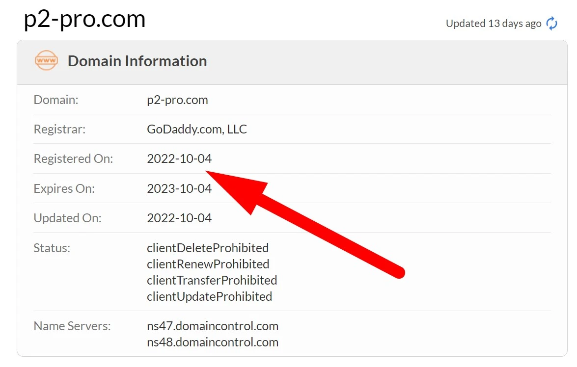 Регистрационные данные домена p2-pro.com
