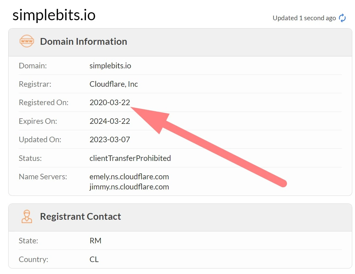 Регистрационные данные домена simplebits.io