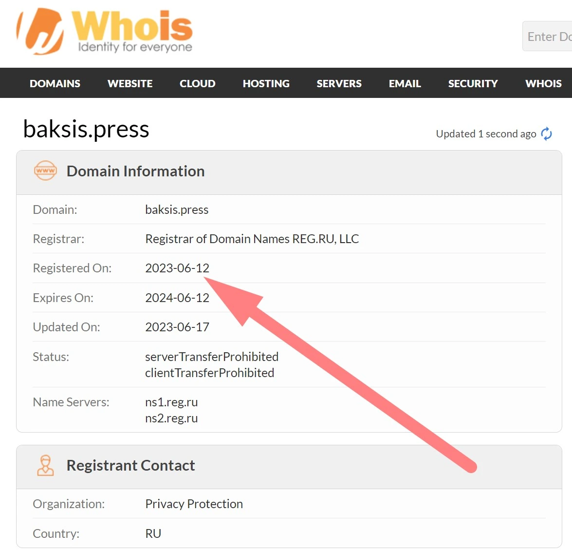 Регистрационные данные домена baksis.press