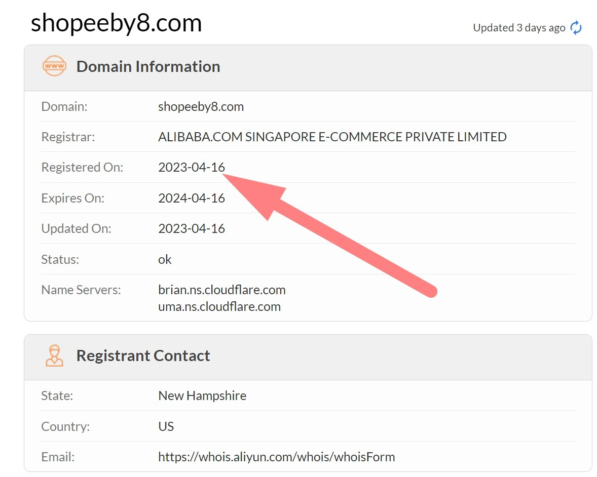 Данные регистрации домена  shopeeby8.com