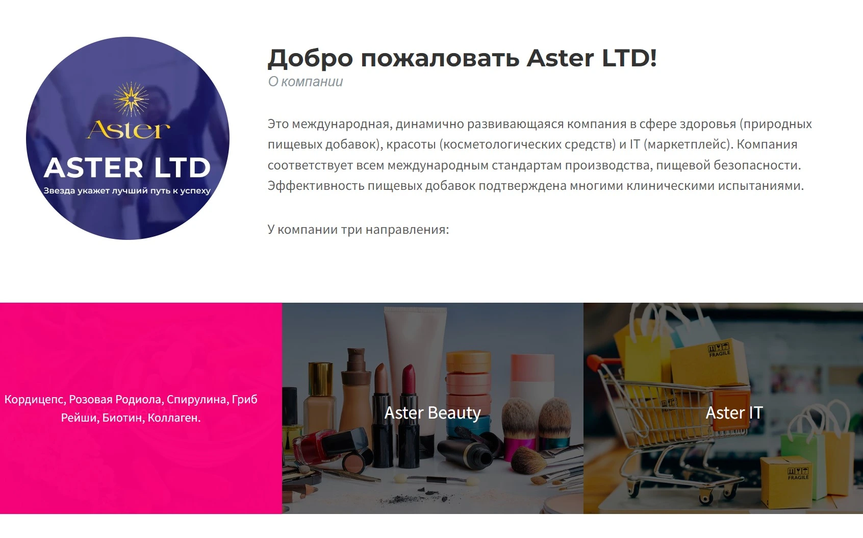 Описание компании Aster Ltd на официальном сайте