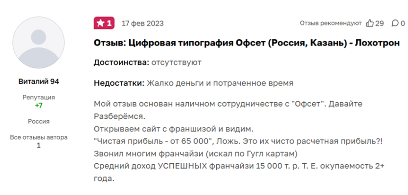 Франшиза Офсет: отзывы клиентов,проверенная схема заработка или мошенник
